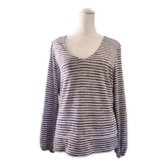 Liverpool Los Angeles Striped V-Neck Women's Top Open Back Medium - Picture 3 of 9